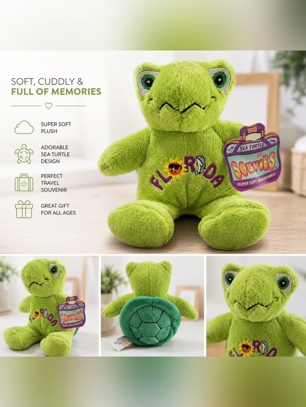 Florida Green Sea Turtle Plush - Soft Kids Stuffed Animal